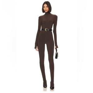 NWT *runs large* NORMA KAMALI Slim fit turtle catsuit with footsie brown M